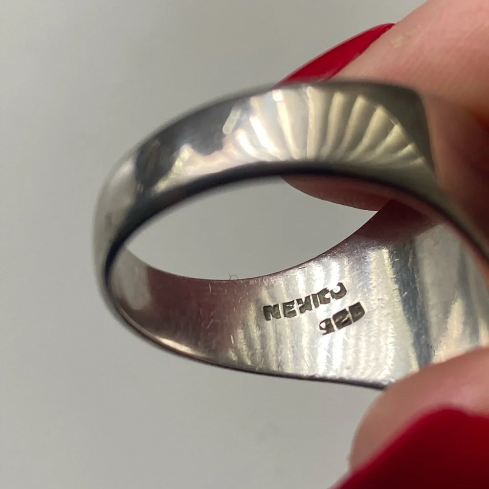 Sterling silver 925 turquoise Mexico inlay ring, size 11.5